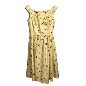 Stop Staring Dress Large Yellow Gingham Cherries Retro 50s Rockabilly Pinup
